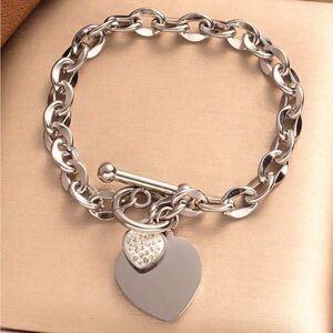 Stainless Steel Dainty Rhinestone Heart Shaped Bracelet